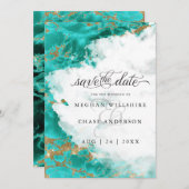 Carte Géode Aquarelle Turquoise Moderne  BarefootBride™ (Devant / Derrière)