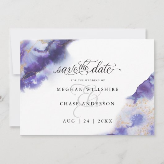 Carte Géode d'aquarelle Améthyste moderne BarefootBride™ (Devant)