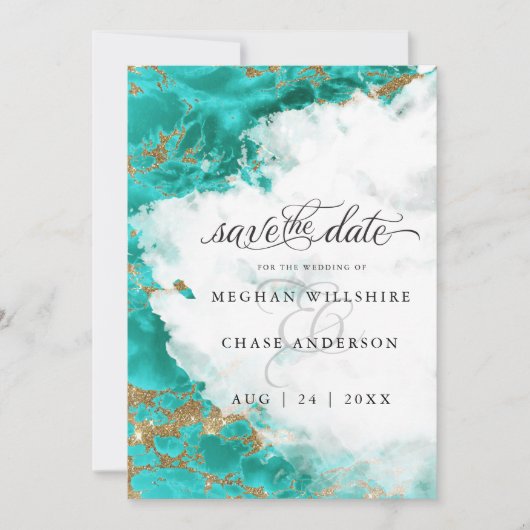 Carte Géode d'aquarelle turquoise moderne BarefootBride™ (Devant)