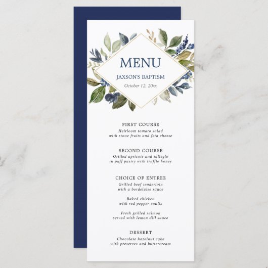 Carte géométrique bleu vert feuillage vert or (Devant / Derrière)