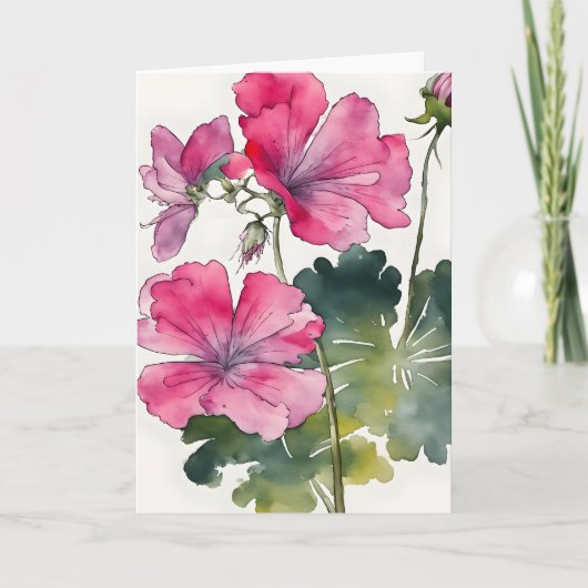 Carte Géranium - Fleurs aquarelle (Devant)