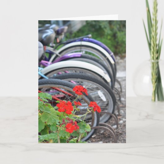 Carte Geraniums et vélos Salutation (Devant)