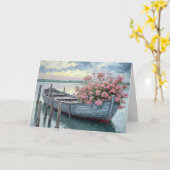 Carte Geraniums roses dans un bateau à roues pensant à v (Fleur jaune)