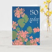 Carte Geraniums saumon rose sur Deep Blue, 50e anniversa (Fleur jaune)
