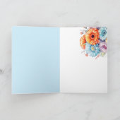 Carte Gerbera flowers happy birthday blank blue (Intérieur)