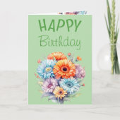 Carte Gerbera flowers happy birthday blank green (Devant)