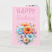 Carte Gerbera flowers happy birthday blank pink (Devant)