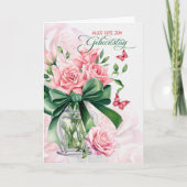 Carte German Geburtstag Birthday Pink Roses Butterflies (Devant)