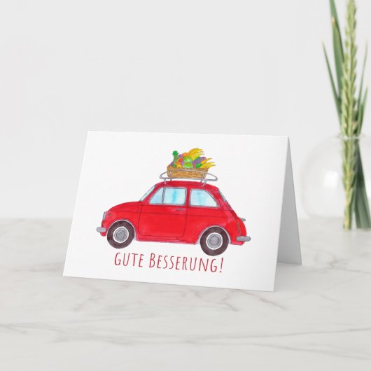 Carte German Get well Red Retro Fiat 500 (Devant)