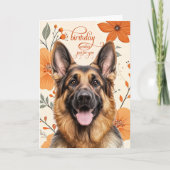 Carte German Shepherd Bold Retro Orange Flowers Birthday (Devant)