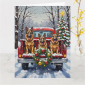 Carte German Shepherd Christmas Red Truck Holiday (Fleur jaune)