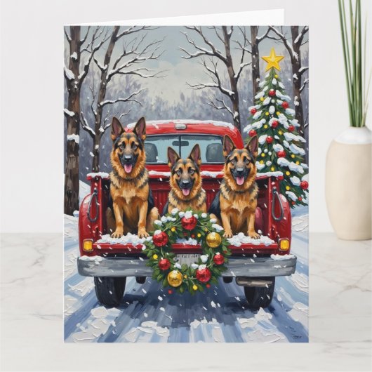 Carte German Shepherd Christmas Red Truck Holiday (Devant)