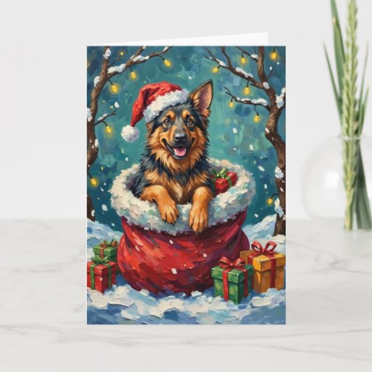 Carte German Shepherd Christmas Santa Bag Adventure (Devant)
