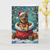 Carte German Shepherd Christmas Santa Bag Adventure (Fleur jaune)