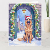 Carte German Shepherd Snowy Town Gate Santa Christmas (Devant)