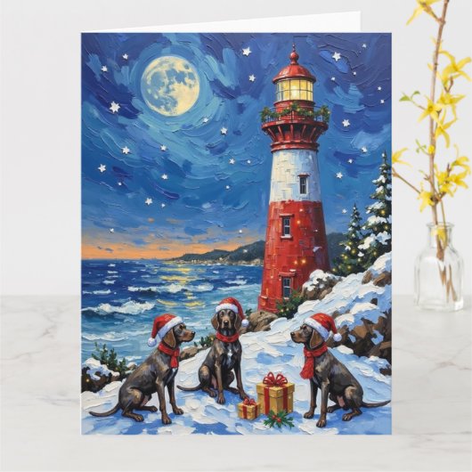 Carte German Shorthaired Pointer Christmas Lighthouse (Fleur jaune)