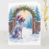 Carte German Shorthaired Pointer Snowy Gate Santa Hat (Fleur jaune)