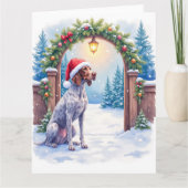 Carte German Shorthaired Pointer Snowy Gate Santa Hat (Devant)