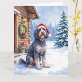 Carte German Wirehaired Pointer Snowy Lodge Santa Hat (Fleur jaune)
