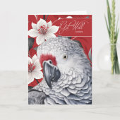 Carte Get Well African Grey Parrot Red and White Lilies (Devant)