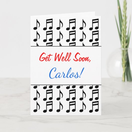 Carte "Get Well Bientôt" + Grille de notes musicales (Devant)