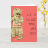 Carte Get Well Cat With Tea (Fleur jaune)