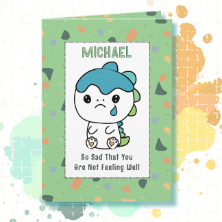 Carte Get Well Cute Dinosaur Cartoon Funny Saying Child