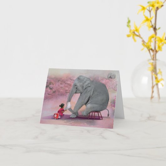 Carte Get Well - Girl Giving First Aid To Elephant (Fleur jaune)