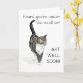 Carte Get Well - Grey Tabby Cat (Fleur jaune)