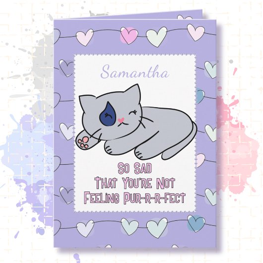 Carte  Get Well Sad Sweet Cat Cartoon for Child