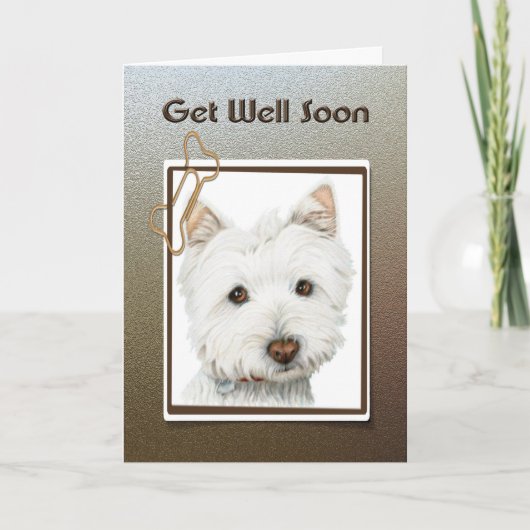 Carte Get Well Soon, cute Westie dog greeting card (Devant)