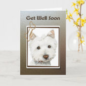 Carte Get Well Soon, cute Westie dog greeting card (Fleur jaune)