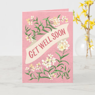 Carte Get Well Soon Pink Soft Pastel Floral Banner