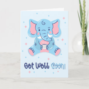 Carte Get Well Soon Sweet Blue Elephant Greeting Card
