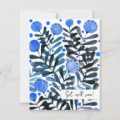 Carte Get well soon Whimsical blue flowers and foliage (Devant)