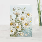 Carte Get Well White Daisy Garden with Butterflies (Devant)