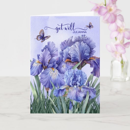 Carte Get Well with a Purple Iris Garden and Butterflies (Orchidée)