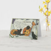 Carte Ghost Crow Jack-o'-lantern Citrouille Chat noir (Fleur jaune)