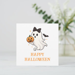 Carte Ghost mignon avec Bow et Citrouille Halloween