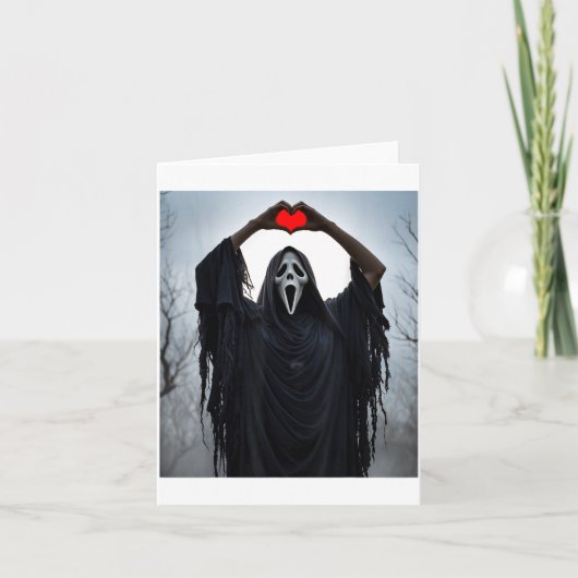 Carte Ghost Red Heart Hands Y Face Halloween Valentines  (Devant)