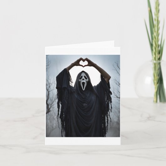 Carte Ghost Red Heart Hands Y Face Halloween Valentines  (Devant)