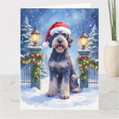 Carte Giant Schnauzer Snowy Iron Fence Santa Christmas (Devant)