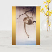 Carte Gibbon tendant la main vers le reflet de la lune V (Fleur jaune)