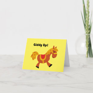 Carte Giddy Up Cheval Brown à selle, Caricature mignonne
