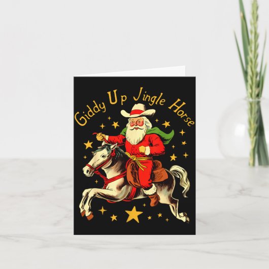 Carte Giddy Up Jingle Horse Funny Retro Santa Cowboy Chr (Devant)