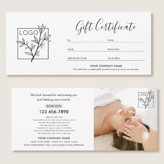 Carte Gift Certificate Logo Photo Modern Script Card