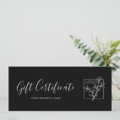 Carte Gift Certificate Logo Script Minimalist Black (Debout devant)