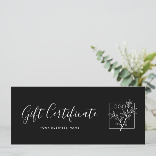 Carte Gift Certificate Logo Script Minimalist Black (Debout devant)