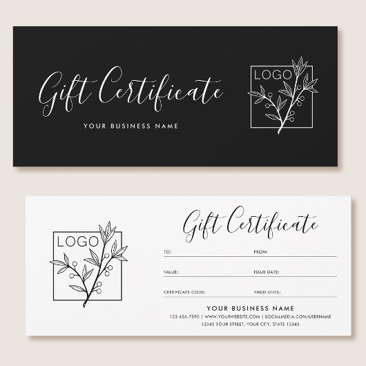 Carte Gift Certificate Logo Script Minimalist Black