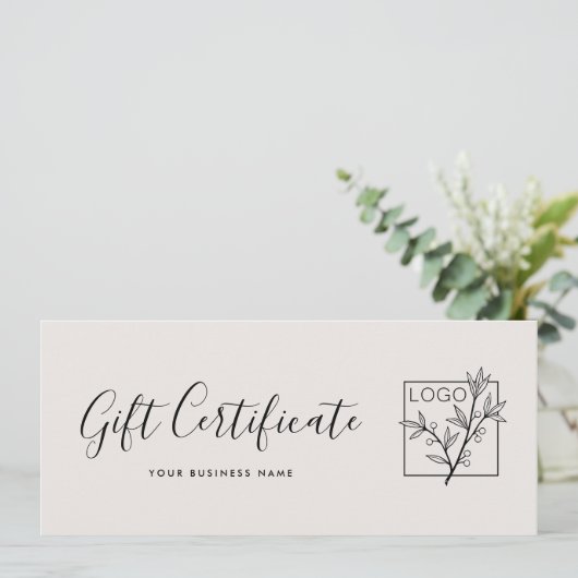 Carte Gift Certificate Logo Script Minimalist Off-White (Debout devant)